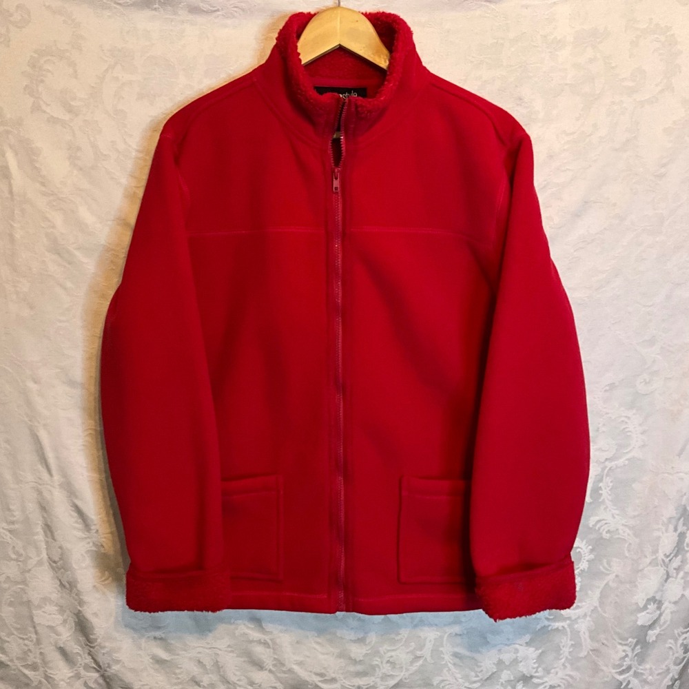 Metrostyle Women Red Fleece Sherpa Lined Zip Up Jacket Size L Christmas
